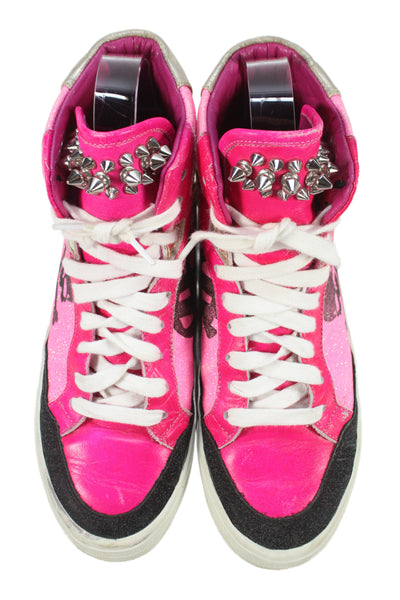 Philipp Plein Womens Leather Studded Skull High Top Sneakers Pink Size 37 7