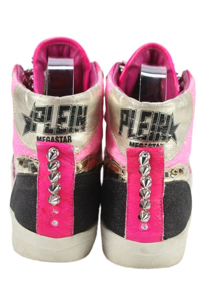 Philipp Plein Womens Leather Studded Skull High Top Sneakers Pink Size 37 7