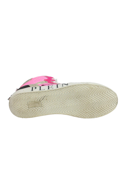 Philipp Plein Womens Leather Studded Skull High Top Sneakers Pink Size 37 7