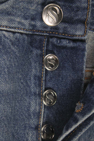 SPRWMN Women Straight Jeans Blue 100% Cotton Button Mid Rise Size 23