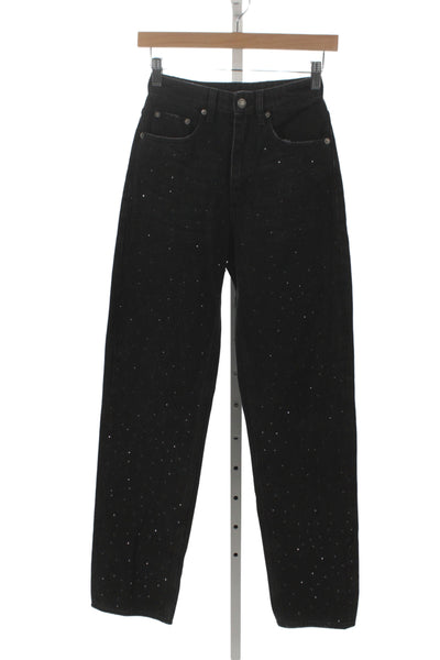 Ksubi Women Straight Black High Rise Rhinestone Jeans Size 24