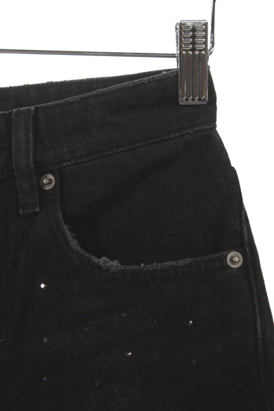 Ksubi Women Straight Black High Rise Rhinestone Jeans Size 24