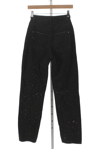 Ksubi Women Straight Black High Rise Rhinestone Jeans Size 24