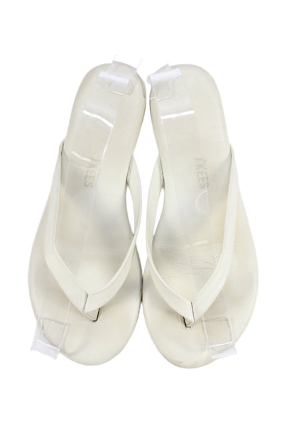 TKEES Womens Leather T Strap Sandals White Size 5.5
