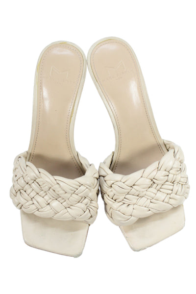 MARC FISHER LTD Womens Stiletto Braided Leather Slide Sandals Beige Size 5.5