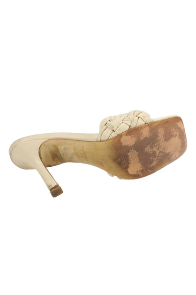 MARC FISHER LTD Womens Stiletto Braided Leather Slide Sandals Beige Size 5.5