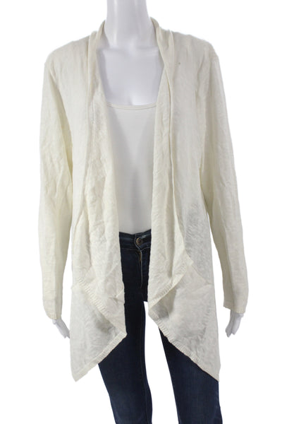 Eileen Fisher Women Ivory V-Neck 56% Linen Cardigan Long Sleeve Size M
