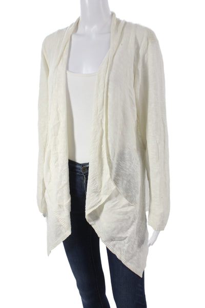 Eileen Fisher Women Ivory V-Neck 56% Linen Cardigan Long Sleeve Size M
