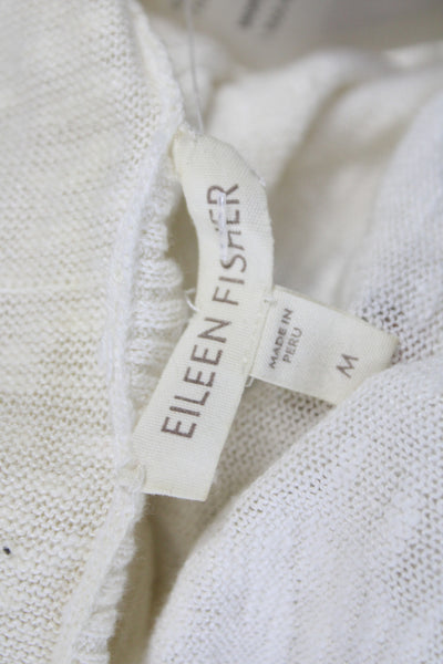 Eileen Fisher Women Ivory V-Neck 56% Linen Cardigan Long Sleeve Size M