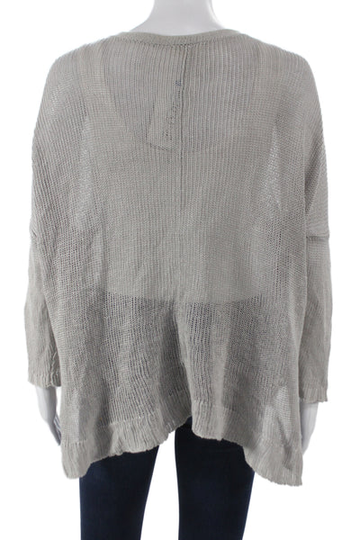 Eileen Fisher Womens Linen V Neck Long Sleeve Cardigan Gray Size M