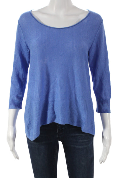 Eileen Fisher Women Blue Linen Scoop Neck Pullover Sweater 3/4 Sleeve Size S