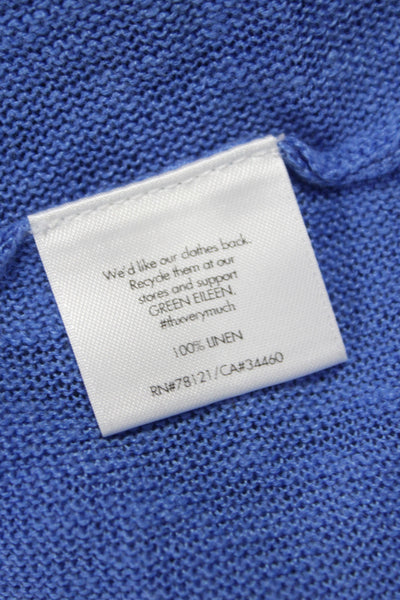 Eileen Fisher Women Blue Linen Scoop Neck Pullover Sweater 3/4 Sleeve Size S