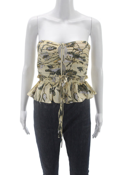 Ulla Johnson Women Cropped Floral Off Shoulder Tie Sleeveless Blouse Size 0