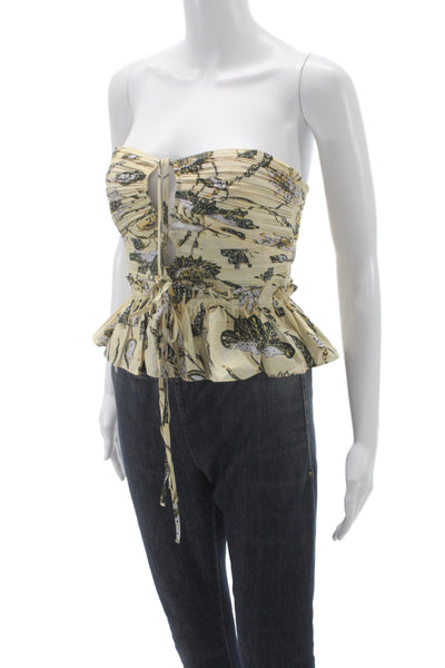 Ulla Johnson Women Cropped Floral Off Shoulder Tie Sleeveless Blouse Size 0