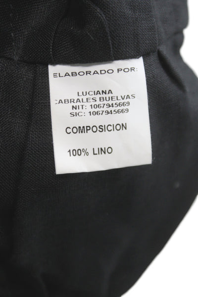 Designer Womens Cropped Black Linen Sleeveless Collared Button Blouse Size XS