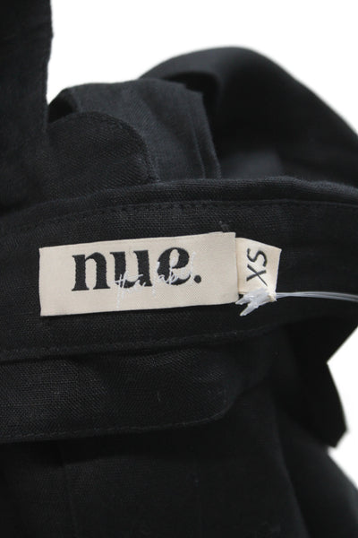 Designer Womens Cropped Black Linen Sleeveless Collared Button Blouse Size XS