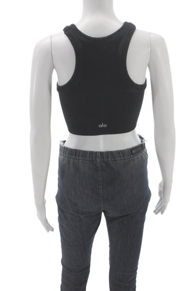 Alo Women Ribbed High Neck Sleeveless Tank Black Athleisure Size XS