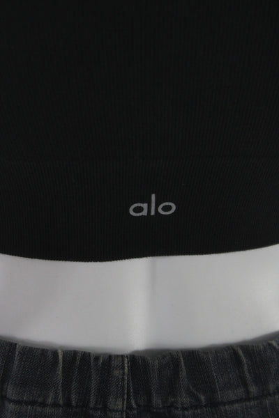 Alo Women Ribbed High Neck Sleeveless Tank Black Athleisure Size XS