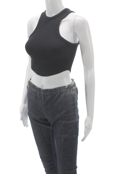 Lululemon Womens Cropped Tank Black High Neck Sleeveless Modal Size 2