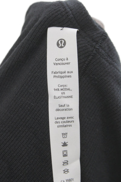 Lululemon Womens Cropped Tank Black High Neck Sleeveless Modal Size 2
