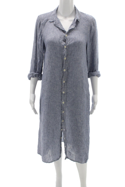 CP Shades Womens Shirt Dress Blue Linen Collared Button Long Sleeve Size XS