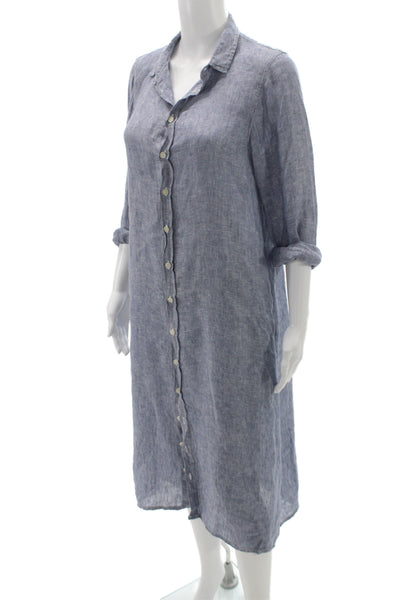 CP Shades Womens Shirt Dress Blue Linen Collared Button Long Sleeve Size XS
