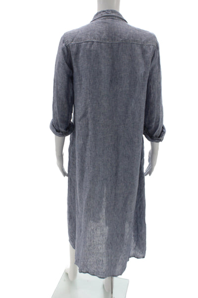 CP Shades Womens Shirt Dress Blue Linen Collared Button Long Sleeve Size XS