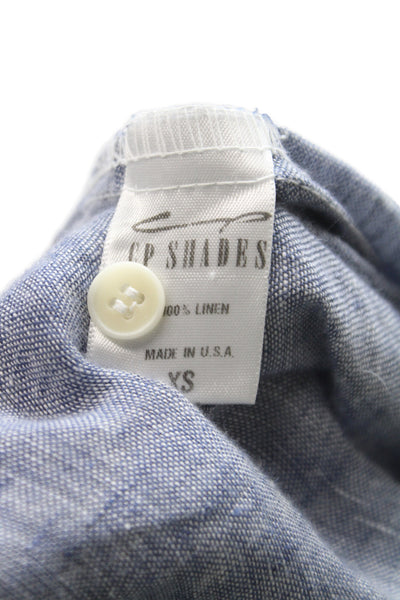 CP Shades Womens Shirt Dress Blue Linen Collared Button Long Sleeve Size XS