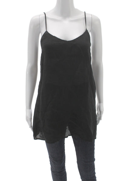 Anemone Women V-Neck Spaghetti Strap Tank Top Black 100% Ramie Size XS