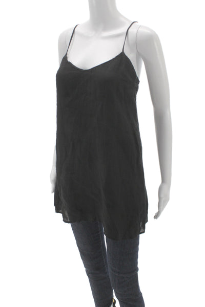 Anemone Women V-Neck Spaghetti Strap Tank Top Black 100% Ramie Size XS