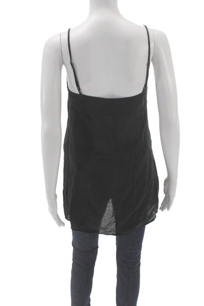 Anemone Women V-Neck Spaghetti Strap Tank Top Black 100% Ramie Size XS
