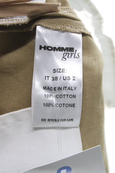 Homme Girls Womens Beige Cotton Chino Pants Zip Closure Size 2