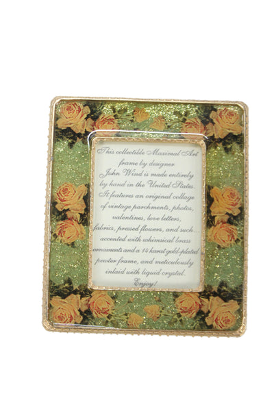 John Wind Gold Plated Milgrain Border Sparkly Rose Picture Frame 4.25"x5.25"