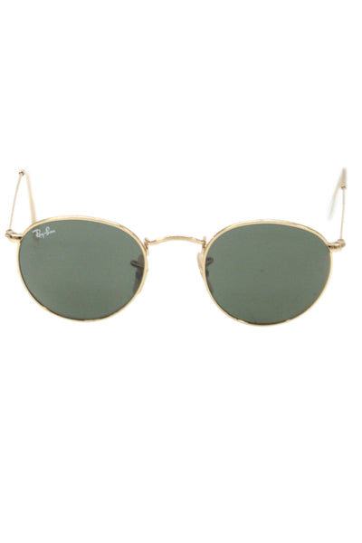 Ray Ban Womens RB 3447 Round Metal 001 47mm 21mm Black Gold Tone Sunglasses