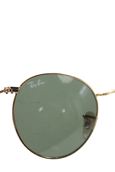 Ray Ban Womens RB 3447 Round Metal 001 47mm 21mm Black Gold Tone Sunglasses