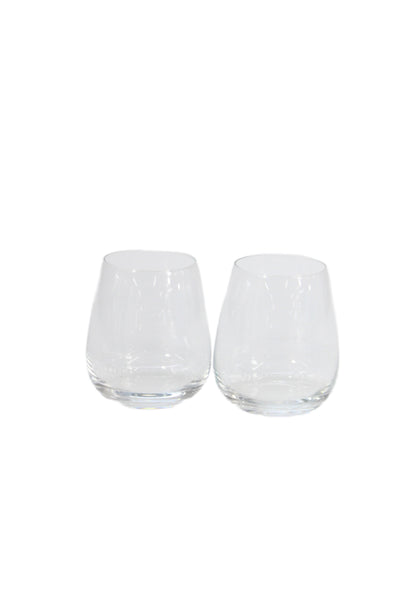 Tiffany & Co Clear Crystal Logo Stemless Wine Glasses Boxed Set of 2