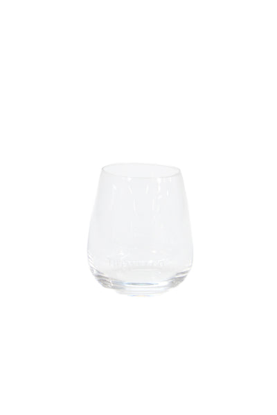 Tiffany & Co Clear Crystal Logo Stemless Wine Glasses Boxed Set of 2