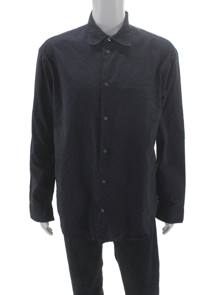 Armani Collezioni Men's Long Sleeves Button Down Navy Blue Shirt Size L