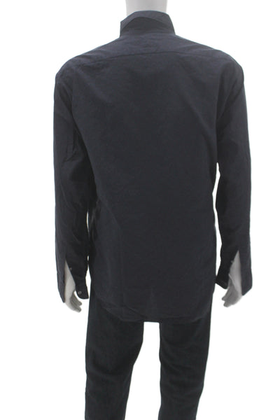 Armani Collezioni Men's Long Sleeves Button Down Navy Blue Shirt Size L