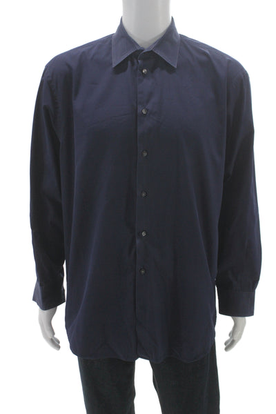 Armani Collezioni Men's Long Sleeves Casual Button Down Navy Blue Shirt Size L