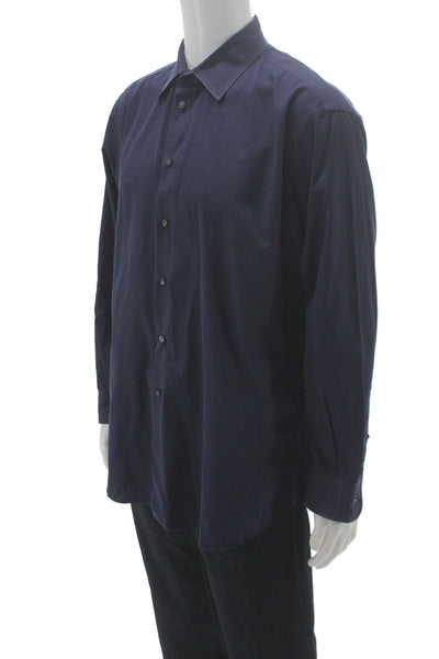 Armani Collezioni Men's Long Sleeves Casual Button Down Navy Blue Shirt Size L