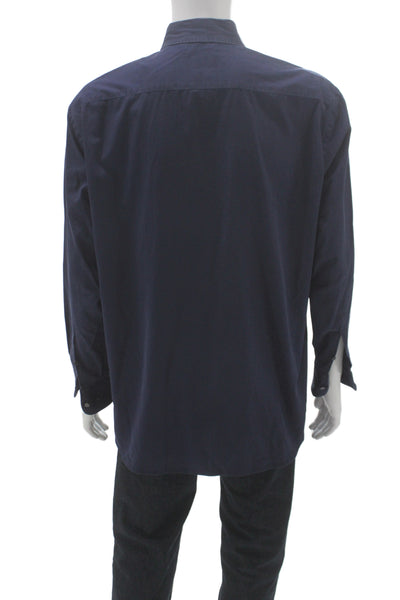 Armani Collezioni Men's Long Sleeves Casual Button Down Navy Blue Shirt Size L