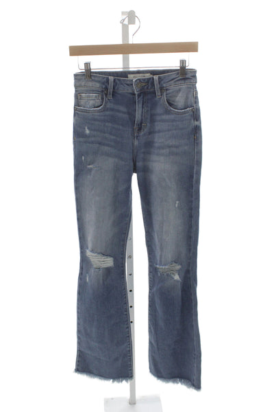 Hidden Womens Cropped Blue High Rise Cotton Jeans Button Closure Size 26