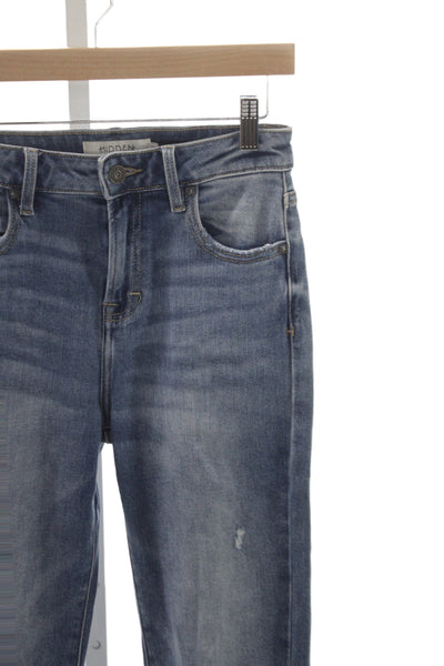 Hidden Womens Cropped Blue High Rise Cotton Jeans Button Closure Size 26