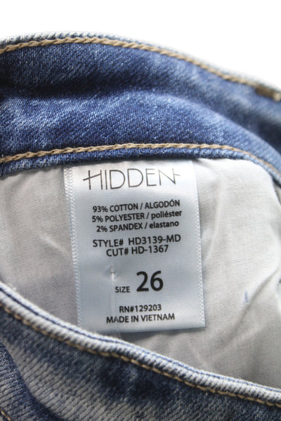 Hidden Womens Cropped Blue High Rise Cotton Jeans Button Closure Size 26