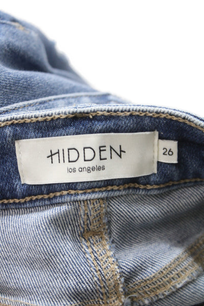 Hidden Womens Cropped Blue High Rise Cotton Jeans Button Closure Size 26