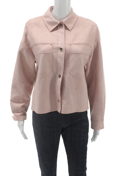 Zara Women Basic Jacket Pink Long Sleeve Crew Neck Button Size XS