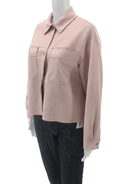 Zara Women Basic Jacket Pink Long Sleeve Crew Neck Button Size XS