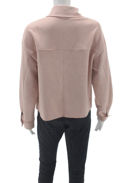 Zara Women Basic Jacket Pink Long Sleeve Crew Neck Button Size XS