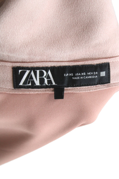Zara Women Basic Jacket Pink Long Sleeve Crew Neck Button Size XS